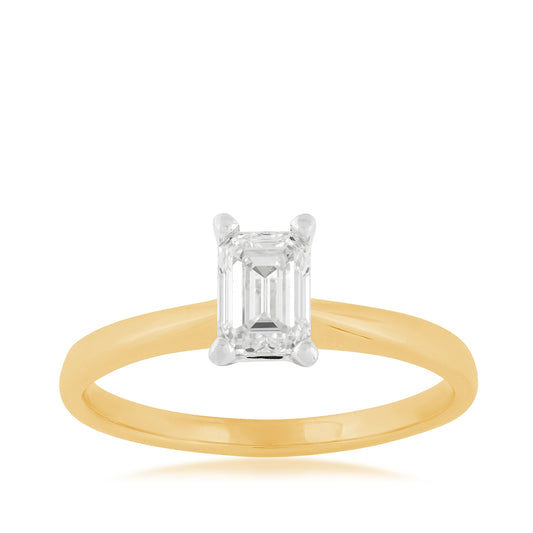 Natural 3/4 ct. tw. Emerald Cut Diamond Solitaire Engagement Ring in 14K Yellow & White Gold