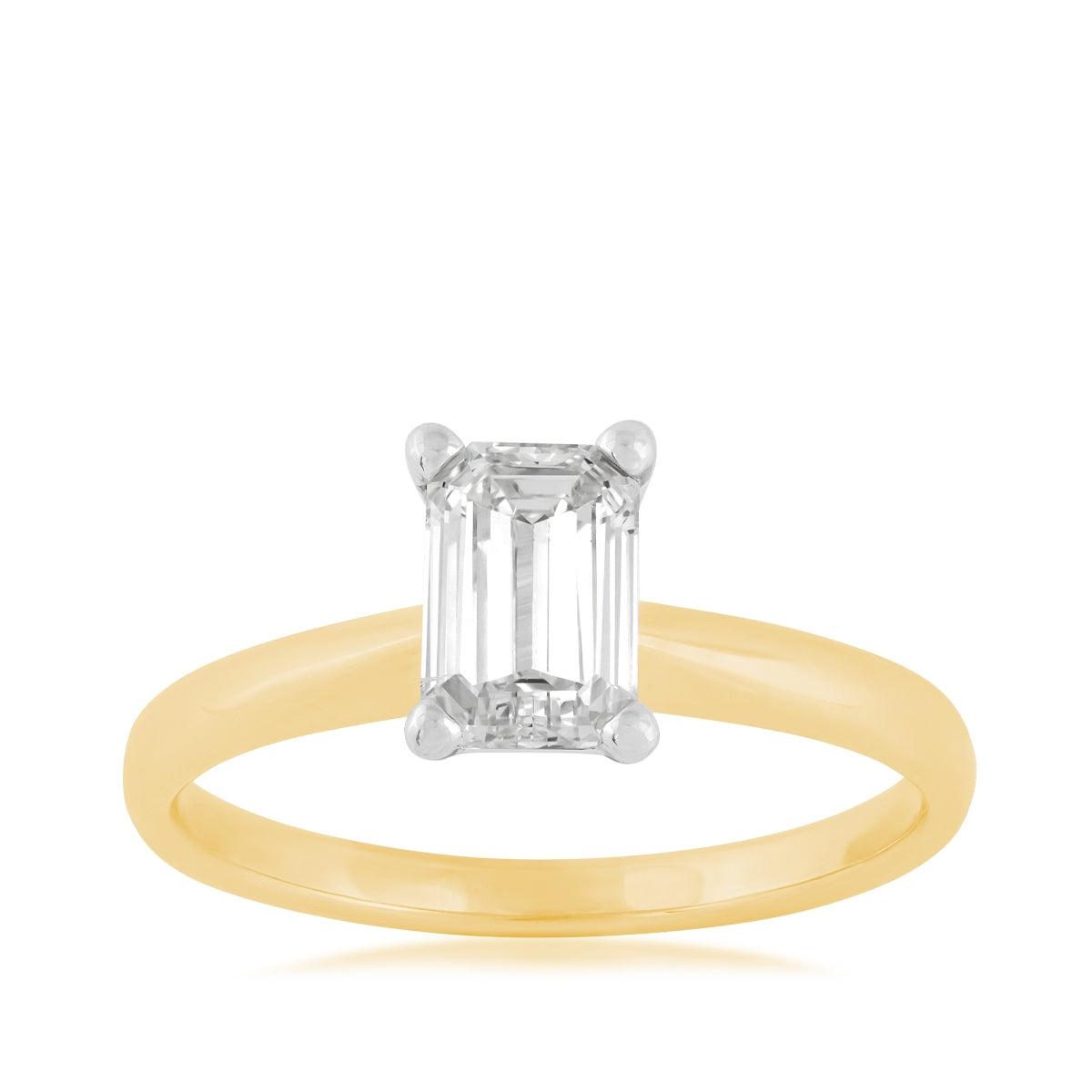 Natural 1 ct. tw. Emerald Cut Diamond Solitaire Engagement Ring in 14K Yellow & White Gold