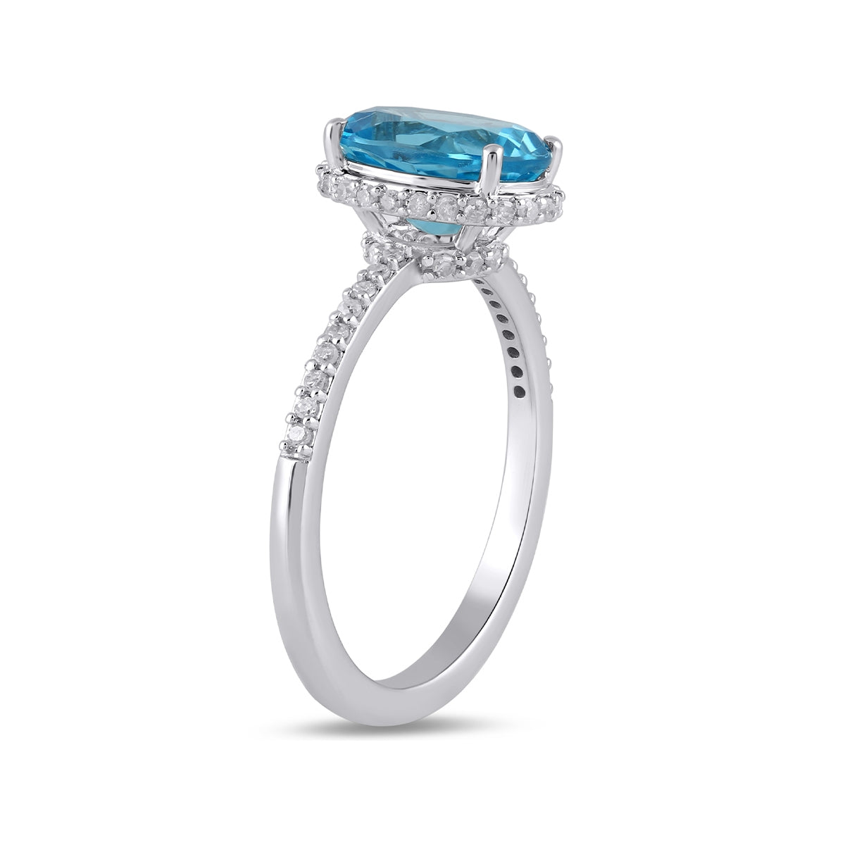 Oval Swiss Blue Topaz & 1/4 ct. tw. Diamond Double Halo Ring in 10K White Gold front view