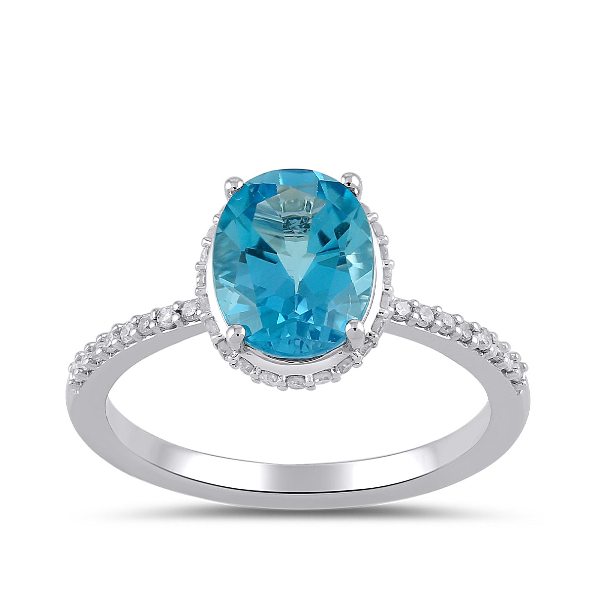 Oval Swiss Blue Topaz & 1/4 ct. tw. Diamond Double Halo Ring in 10K White Gold