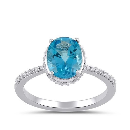 Oval Swiss Blue Topaz & 1/4 ct. tw. Diamond Double Halo Ring in 10K White Gold