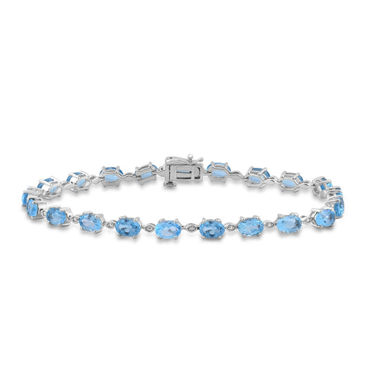 Oval Swiss Blue Topaz 7.5-inch Bracelet in Sterling Silver