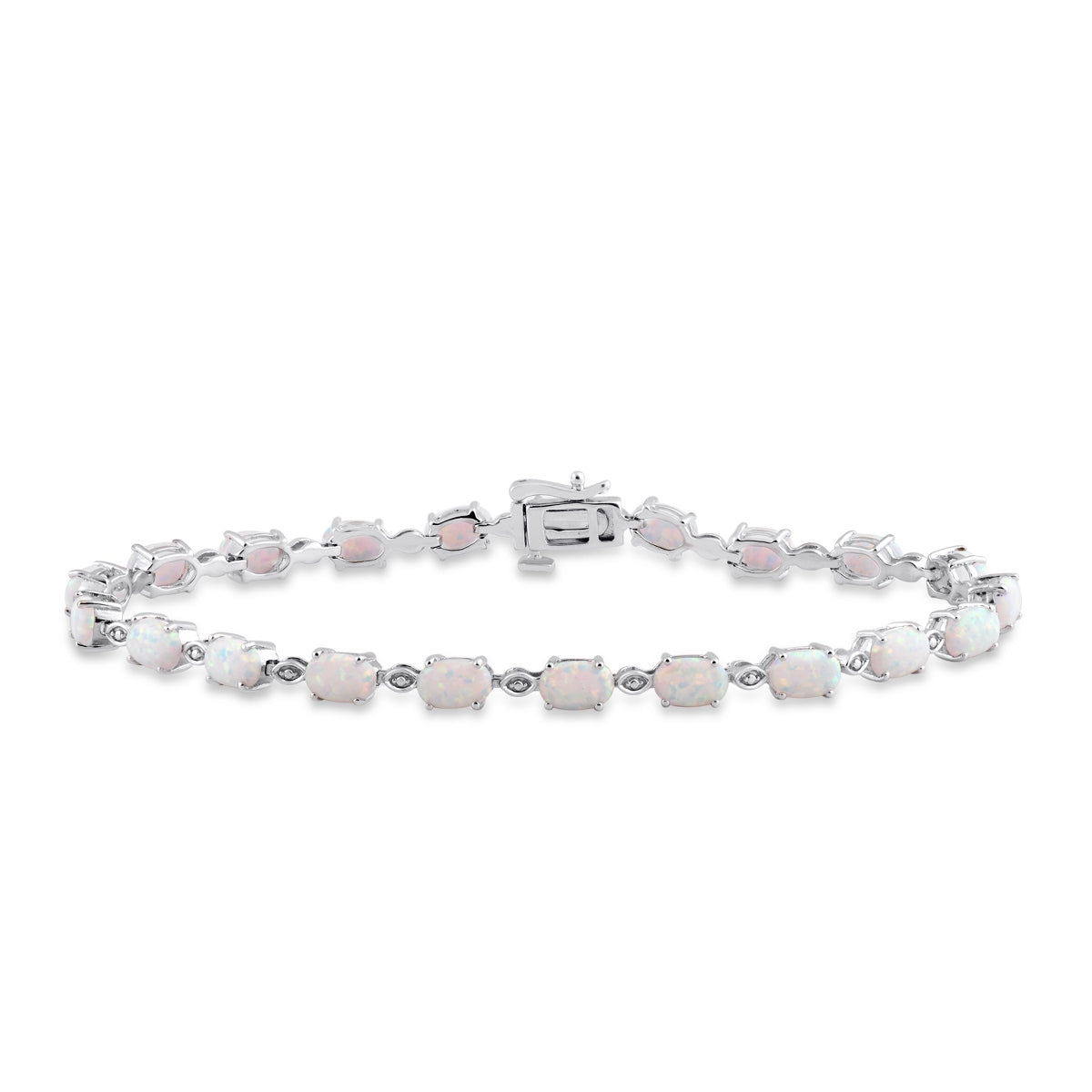 Created Oval Opal 7.5-inch Bracelet in Sterling Silver