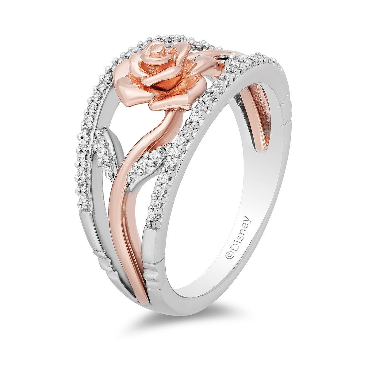 Enchanted Disney Vault Belle 1/5 ct. tw. Diamond Rose Ring in Sterling Silver & 10K Pink Gold front view