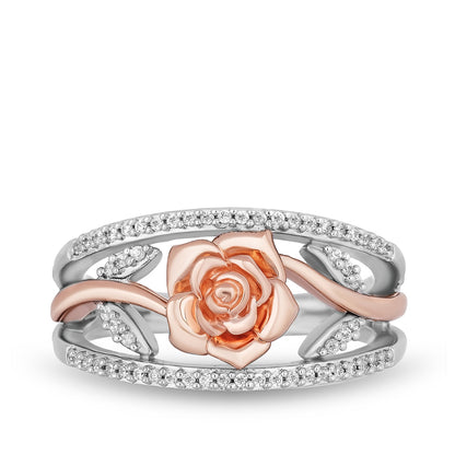 Enchanted Disney Vault Belle 1/5 ct. tw. Diamond Rose Ring in Sterling Silver & 10K Pink Gold close-up detail