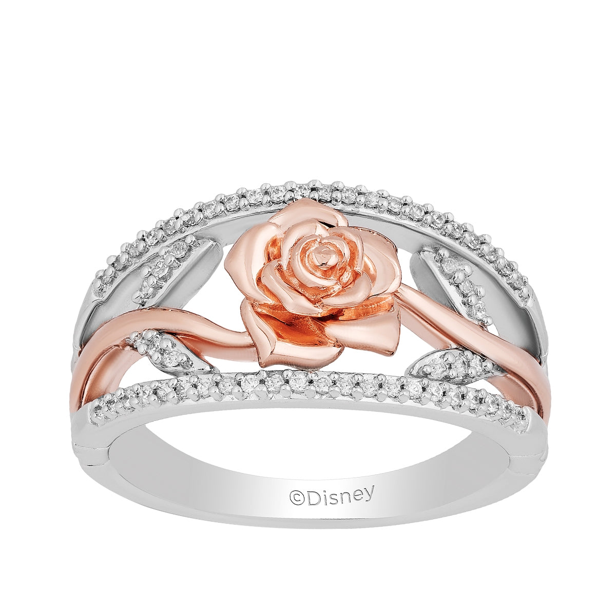 Enchanted Disney Vault Belle 1/5 ct. tw. Diamond Rose Ring in Sterling Silver & 10K Pink Gold