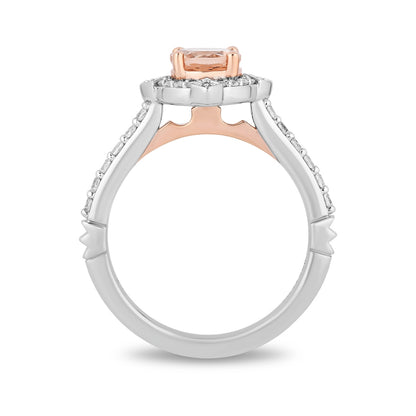 Enchanted Disney Vault Aurora Round Morganite & 1/3 ct. tw. Diamond Halo Ring in 14K White & Pink Gold side profile