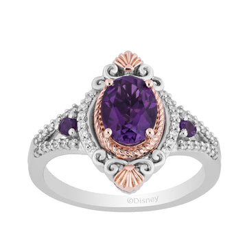 GOLD TAG Enchanted Disney Vault Ariel Oval Amethyst & 1/7 ct. tw. Diamond Ring in Sterling Silver & 14K Pink Gold