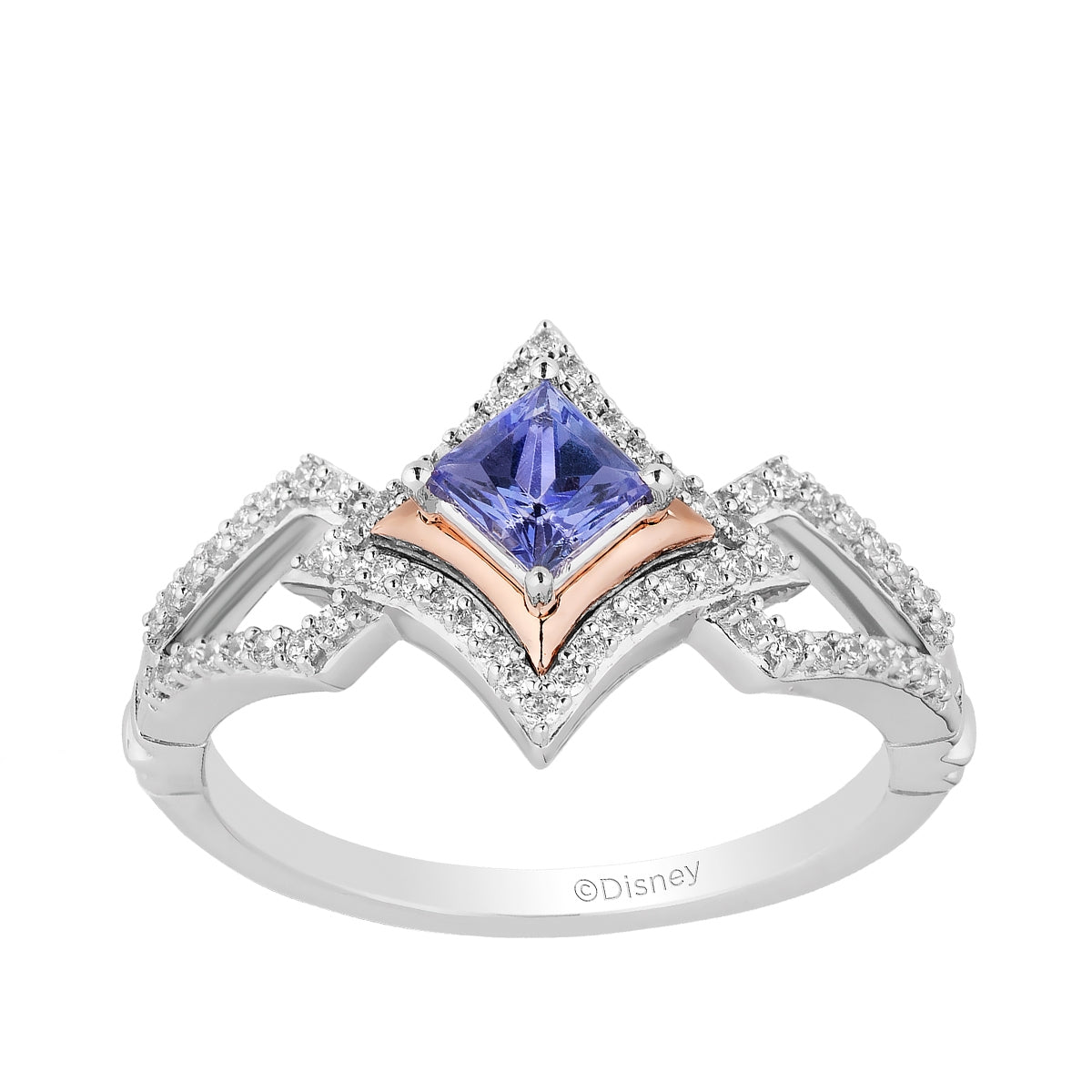 Enchanted Disney Vault Ultimate Princess Celebration Princess Cut Tanzanite & 1/5 ct. tw. Diamond Halo Ring in Sterling