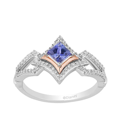 Enchanted Disney Vault Ultimate Princess Celebration Princess Cut Tanzanite & 1/5 ct. tw. Diamond Halo Ring in Sterling
