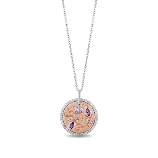 Enchanted Disney Vault Rapunzel Marquise Amethyst & 1/5 ct. tw. Diamond Pendant in Sterling Silver & 10K Pink Gold