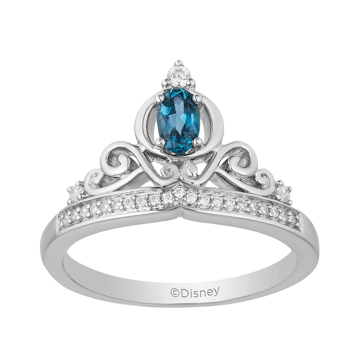 Enchanted Disney Vault Cinderella Oval London Blue Topaz & 1/10 ct. tw. Diamond Tiara Ring in Sterling Silver