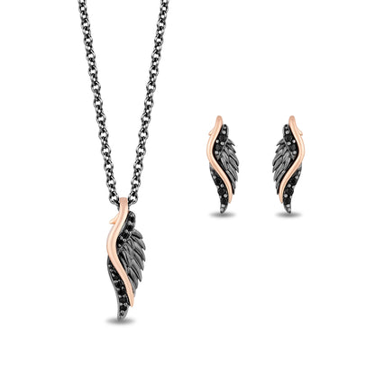 Enchanted Disney Vault Maleficent 1/6 ct. tw. Treated Black Diamond Pendant & Earring Set in Black Rhodium Plated Sterling