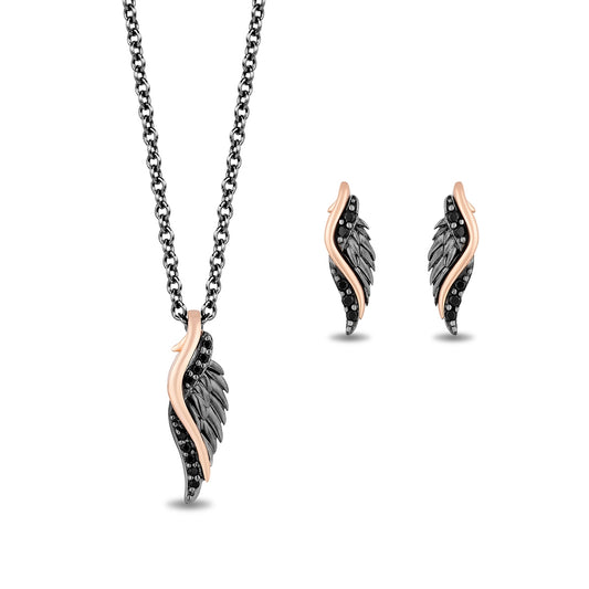 Enchanted Disney Vault Maleficent 1/6 ct. tw. Treated Black Diamond Pendant & Earring Set in Black Rhodium Plated Sterling