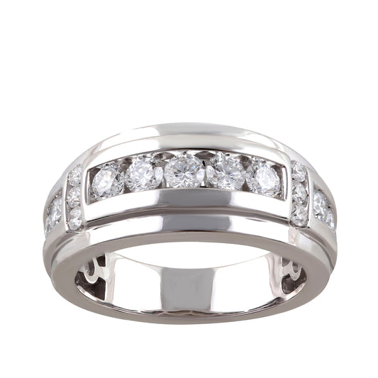 Adamante 1-1/2 ct. tw. Men's Lab-Grown Round Diamond Channel Set Wedding Ring in 14K White Gold