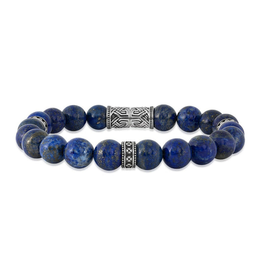Men's 10mm 8.5-inch Lapis Lazuli Bead Bracelet in Oxidized Sterling Silver