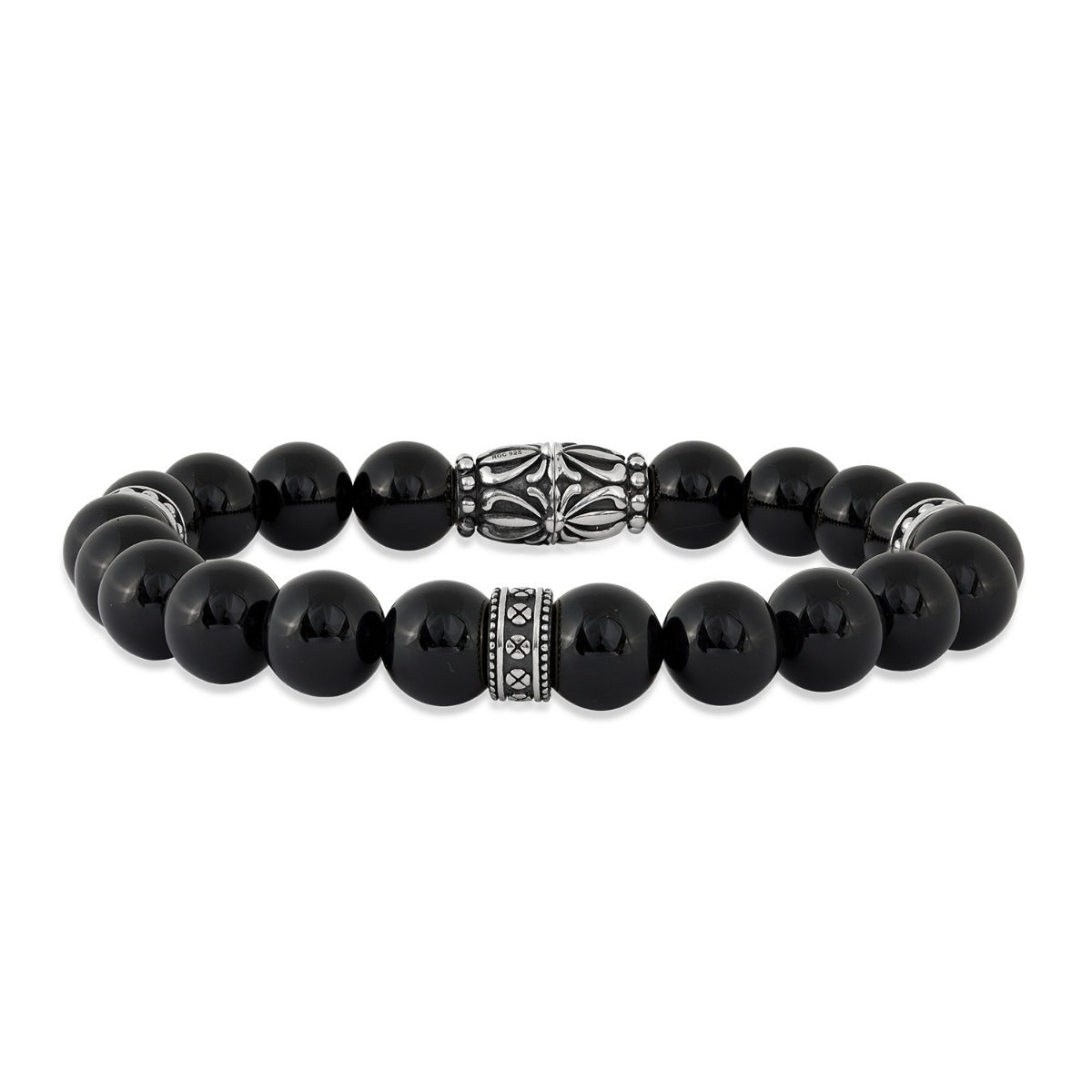 Men's 10mm 8.5-inch Onyx Bead Bracelet in Oxidized Sterling Silver