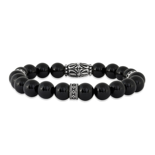 Men's 10mm 8.5-inch Onyx Bead Bracelet in Oxidized Sterling Silver
