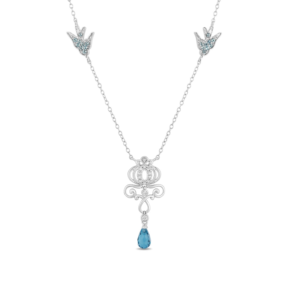 Enchanted Disney Vault Cinderella Briolette London Blue Topaz & 1/10 ct. tw. Diamond Carriage Necklace in Sterling Silver