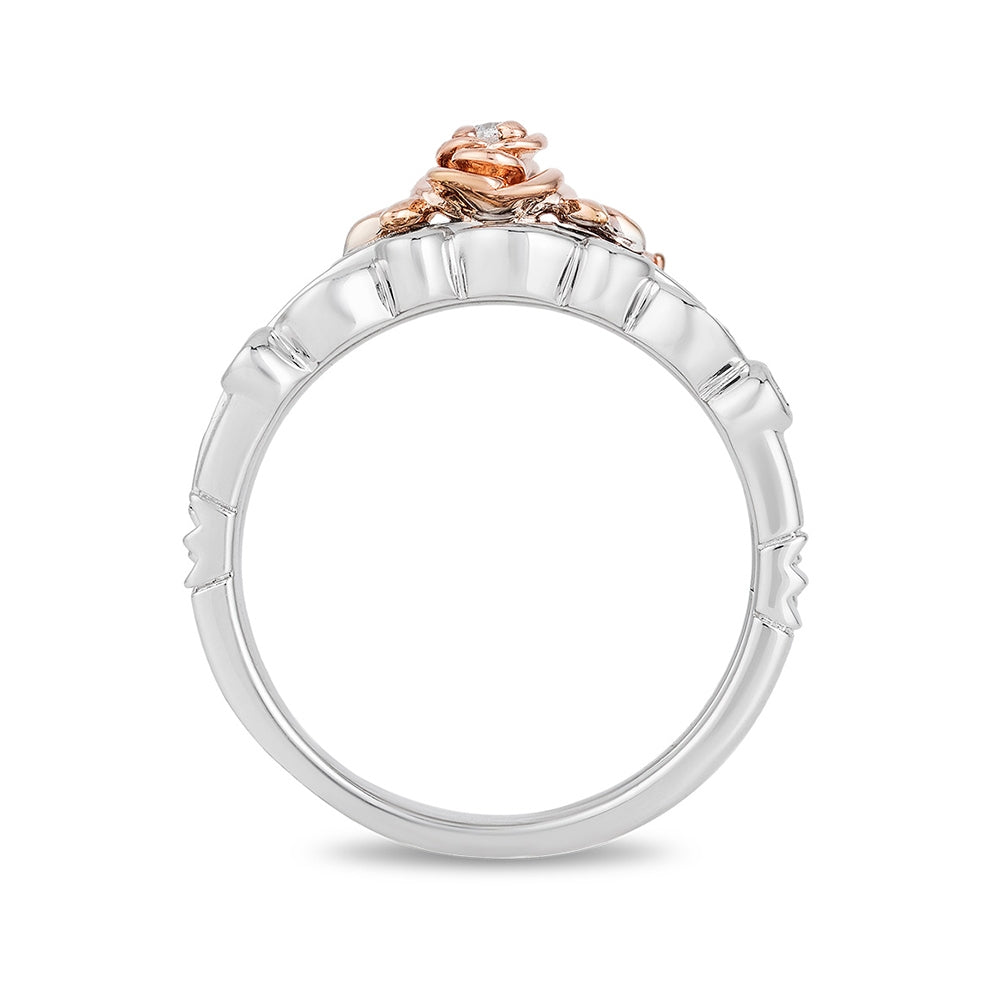 Enchanted Disney Vault Belle 1/5 ct. tw. Diamond Rose & Tiara Stackable Ring Set in Sterling Silver & 10K Pink side profile