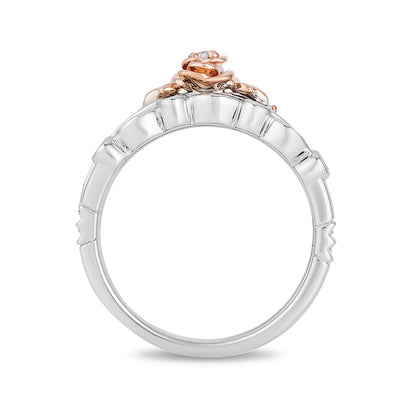 Enchanted Disney Vault Belle 1/5 ct. tw. Diamond Rose & Tiara Stackable Ring Set in Sterling Silver & 10K Pink side profile