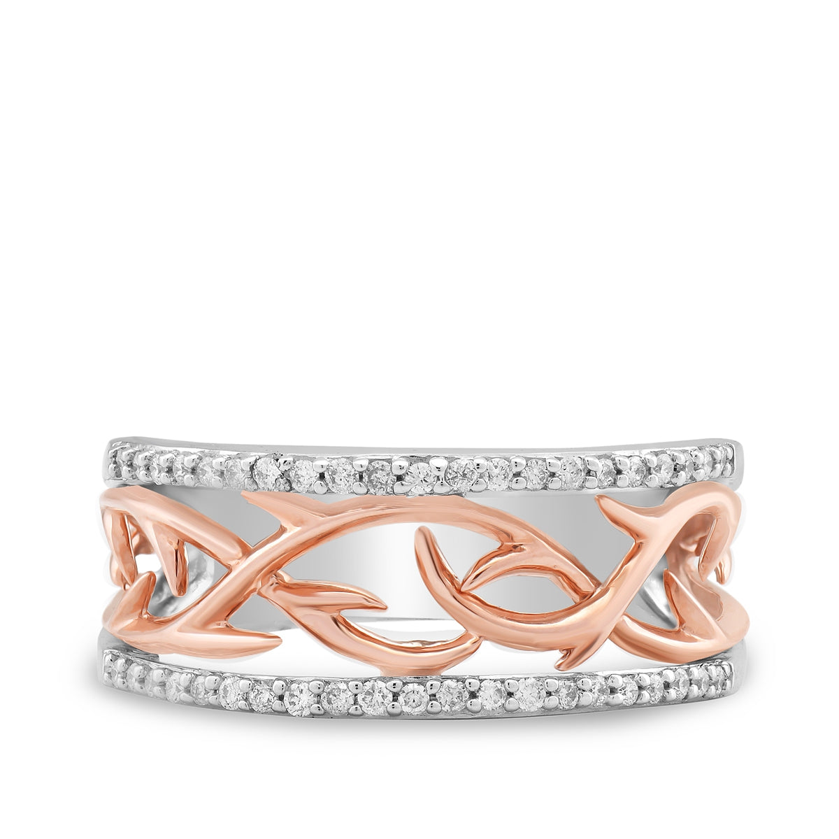 Enchanted Disney Vault Maleficent 1/5 ct. tw. Diamond Thorn Ring in Sterling Silver & 14K Pink Gold front view