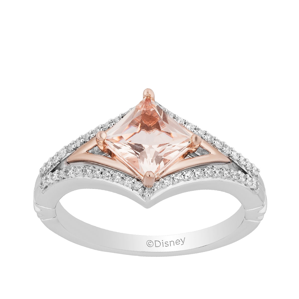 Enchanted Disney Vault Aurora Princess Cut Morganite & 1/5 ct. tw. Diamond Ring in Sterling Silver & 10K Pink Gold