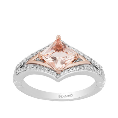 Enchanted Disney Vault Aurora Princess Cut Morganite & 1/5 ct. tw. Diamond Ring in Sterling Silver & 10K Pink Gold