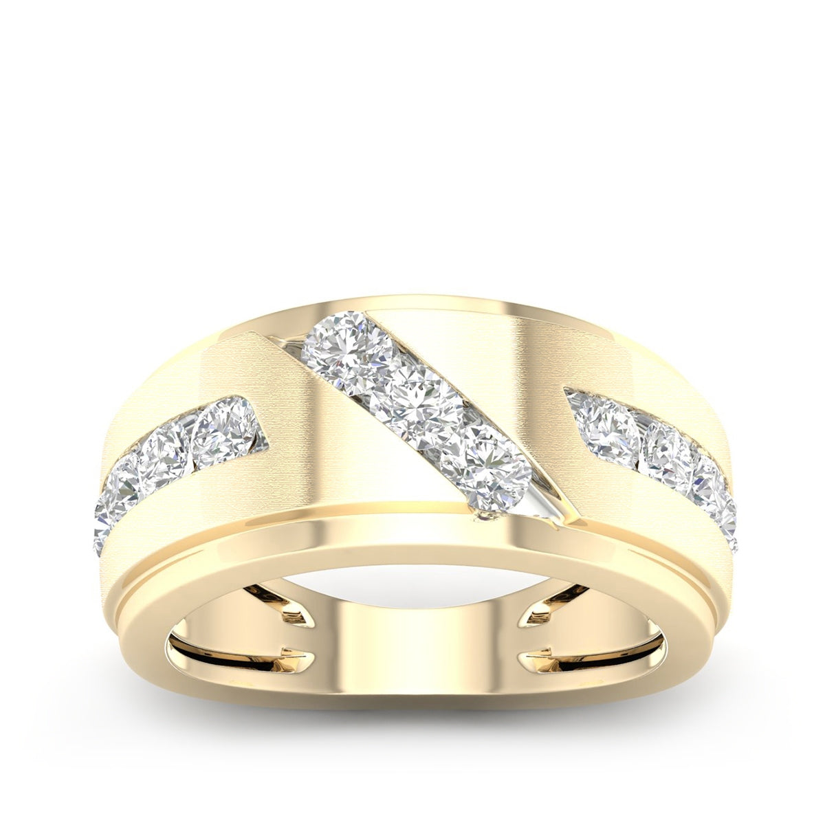 Adamante 1 ct. tw. Men's Lab-Grown Diamond Channel Set Diagonal Wedding Ring in 14K Yellow Gold