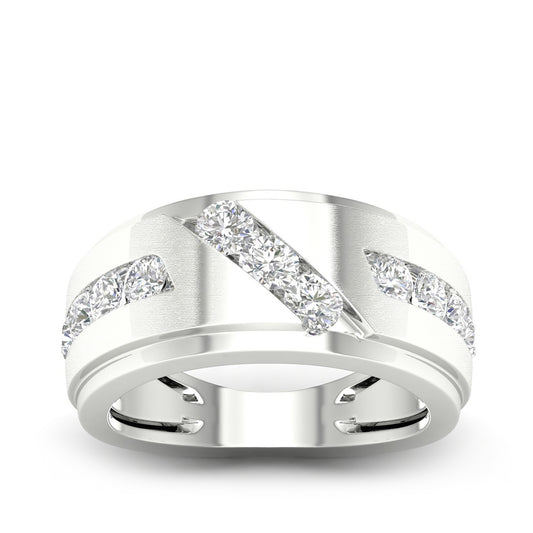 Adamante 1 ct. tw. Men's Lab-Grown Diamond Channel Set Diagonal Wedding Ring in 14K White Gold