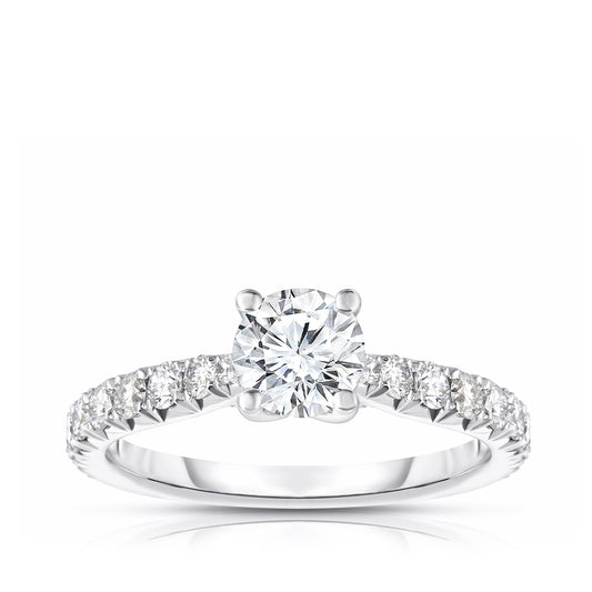 Natural 1-1/7 ct. tw. Round Brilliant Diamond Tapered Engagement Ring in 14K White Gold