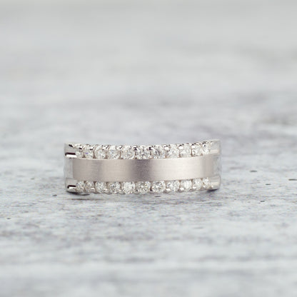 1/2 ct. tw. Round Diamond Railroad Anniversary Ring in 14K White Gold front view