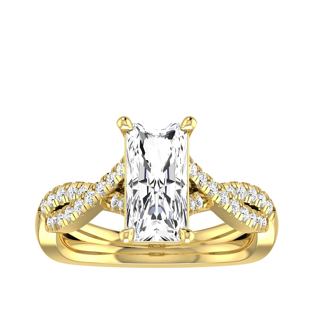Adamante 2-3/4 ct. tw. Lab-Grown Elongated Radiant Cut Diamond Crossover Engagement Ring in 14K Yellow Gold