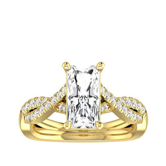 Adamante 2-3/4 ct. tw. Lab-Grown Elongated Radiant Cut Diamond Crossover Engagement Ring in 14K Yellow Gold