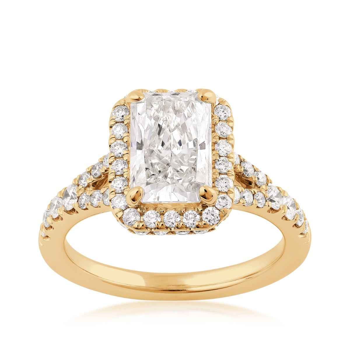 Adamante 2-7/8 ct. tw. Lab-Grown Radiant Cut Diamond Halo Engagement Ring in 14K Yellow Gold