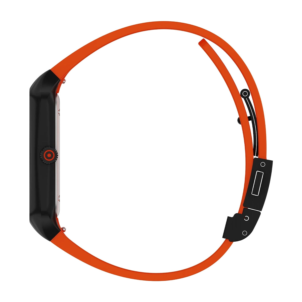 Glock Men's Quartz Black Stainless Steel Watch with Black Square Dial & Orange Silicone Strap front view