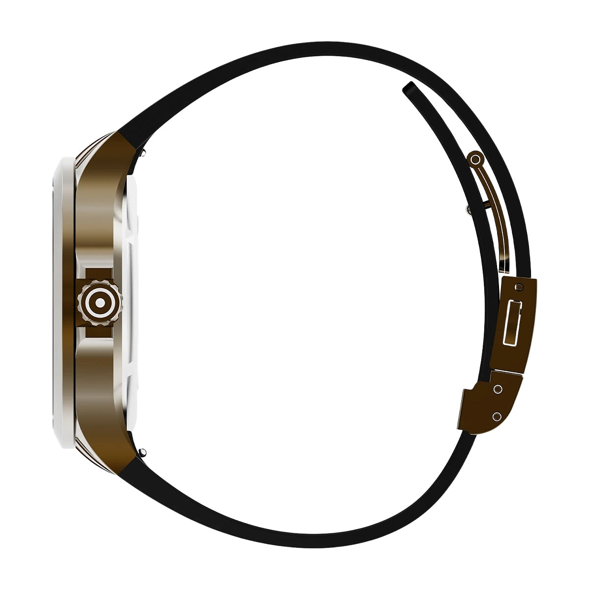 Glock Men's Automatic Brown Stainless Steel Watch with Black Open Aperture Dial & Silicone Strap front view