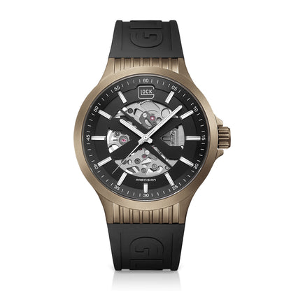 Glock Men's Automatic Brown Stainless Steel Watch with Black Open Aperture Dial & Silicone Strap