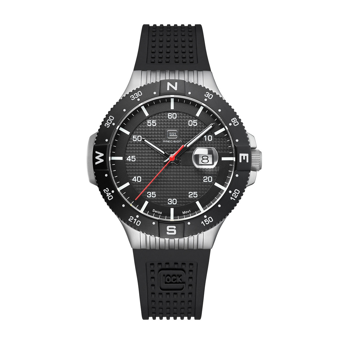 Glock Men's Quartz Stainless Steel Watch with Black Dial & Silicone Strap