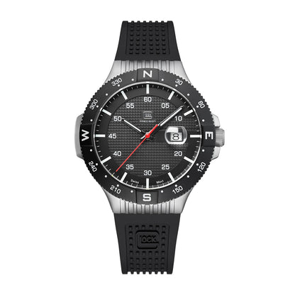 Glock Men's Quartz Stainless Steel Watch with Black Dial & Silicone Strap