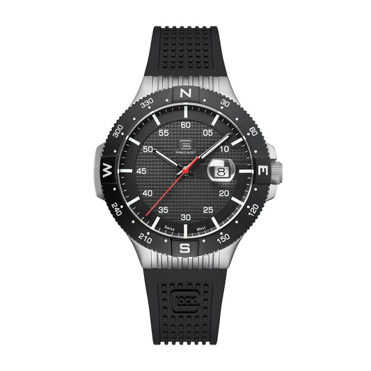 Glock Men's Quartz Stainless Steel Watch with Black Dial & Silicone Strap