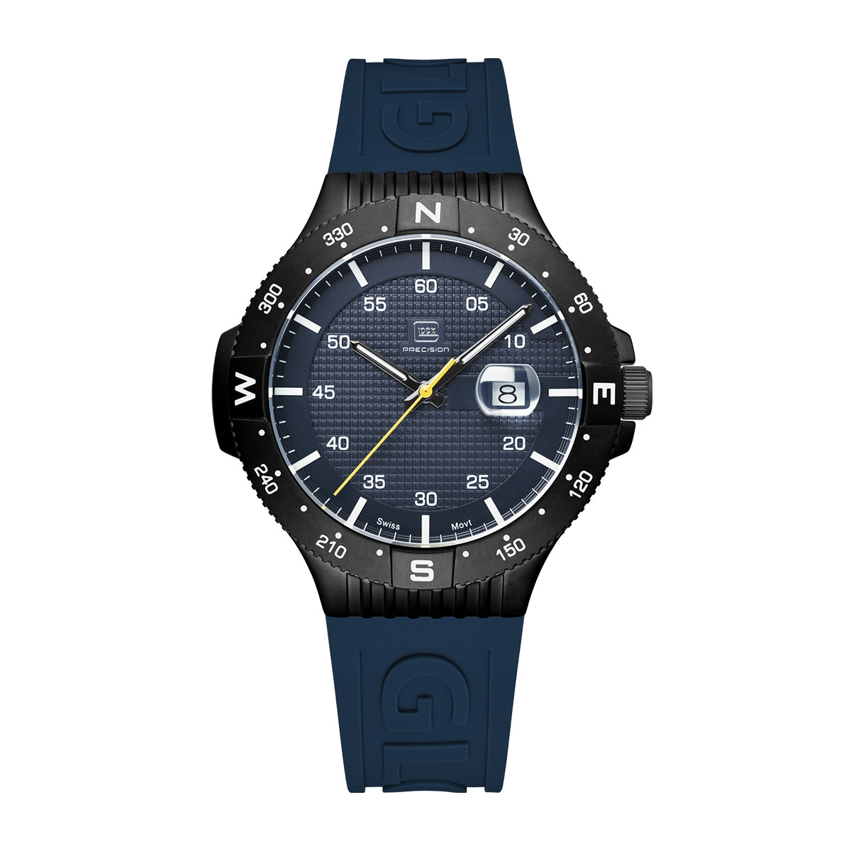Glock Men's Quartz Black Stainless Steel Watch with Dark Blue Dial & Silicone Strap
