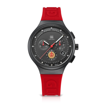 Glock Men's Quartz Chronograph Black Stainless Steel Watch with Diamond Accented Black Dial & Red Silicone Strap