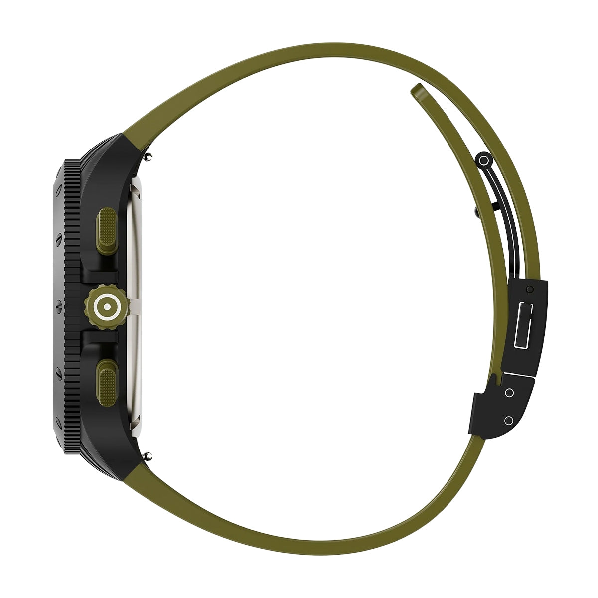Glock Men's Quartz Chronograph Black Titanium Watch with Black Dial & Green Silicone Strap front view