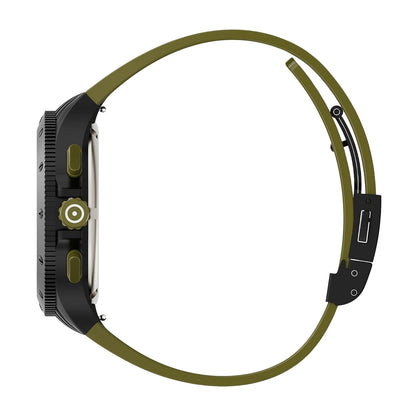 Glock Men's Quartz Chronograph Black Titanium Watch with Black Dial & Green Silicone Strap front view