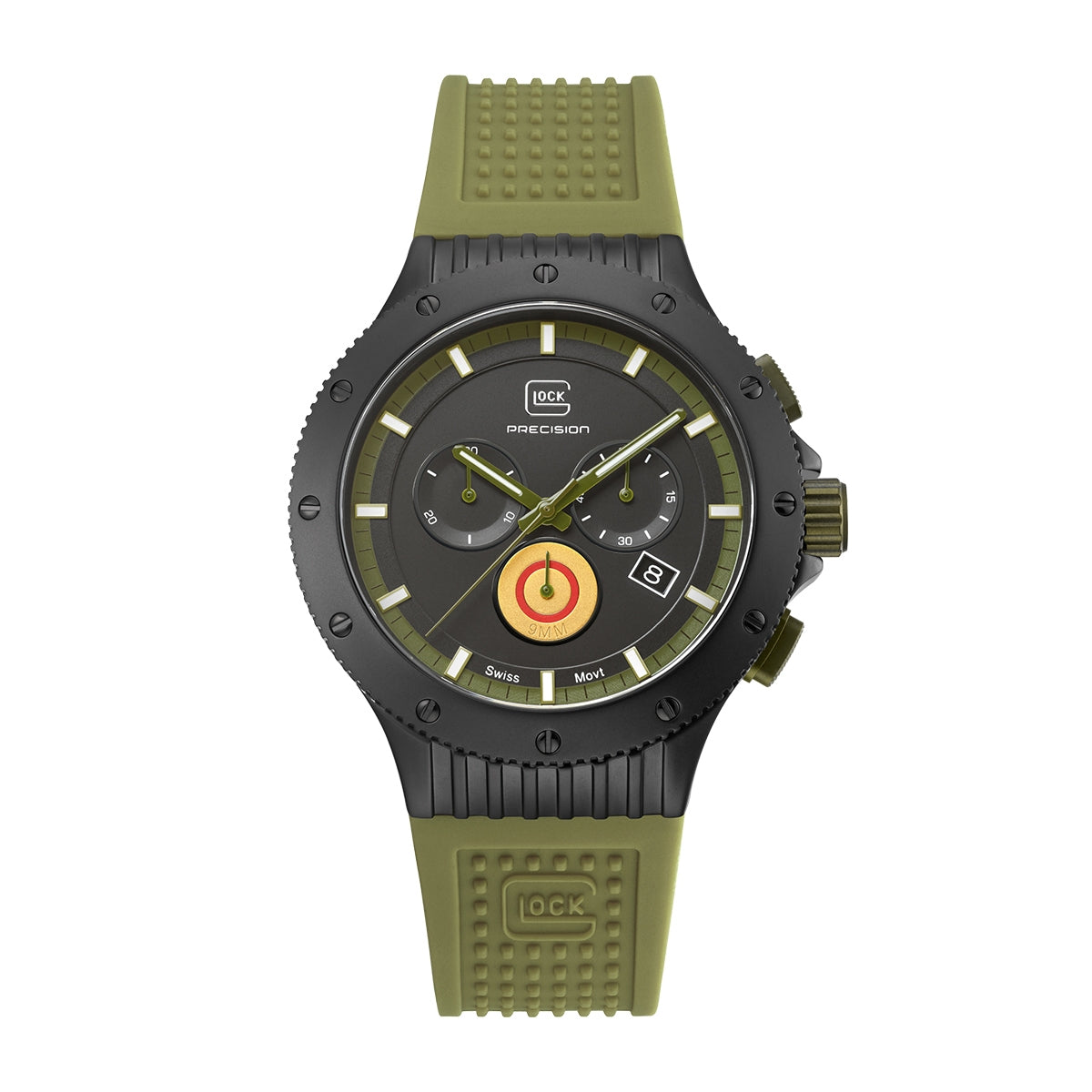 Glock Men's Quartz Chronograph Black Titanium Watch with Black Dial & Green Silicone Strap