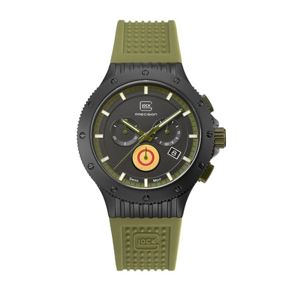 Glock Men's Quartz Chronograph Black Titanium Watch with Black Dial & Green Silicone Strap