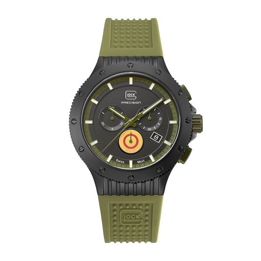 Glock Men's Quartz Chronograph Black Titanium Watch with Black Dial & Green Silicone Strap