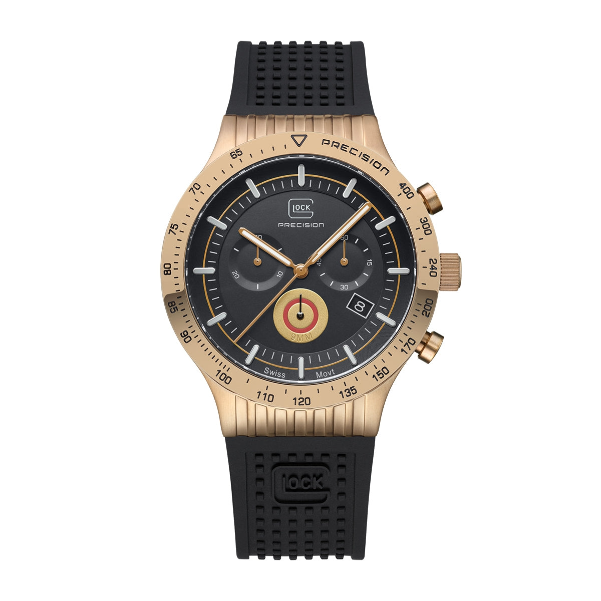 Glock Men's Quartz Chronograph Brown Stainless Steel Watch with Black Dial & Silicone Strap