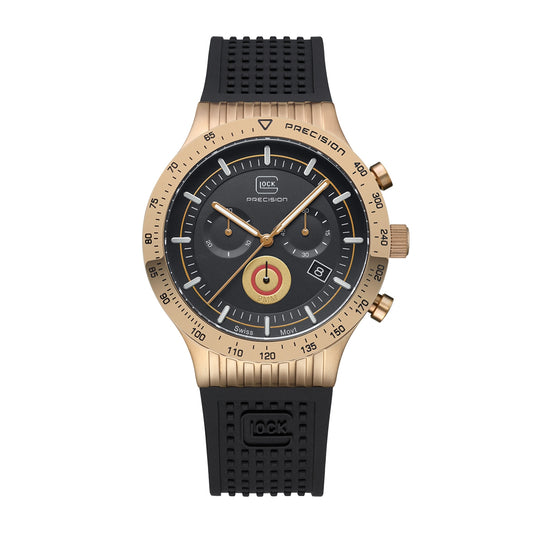 Glock Men's Quartz Chronograph Brown Stainless Steel Watch with Black Dial & Silicone Strap